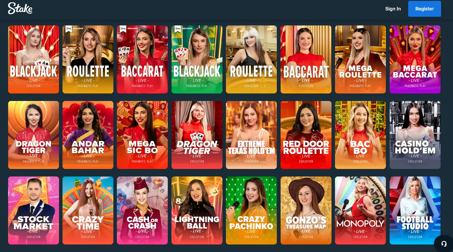 live games list STAKE CASINO